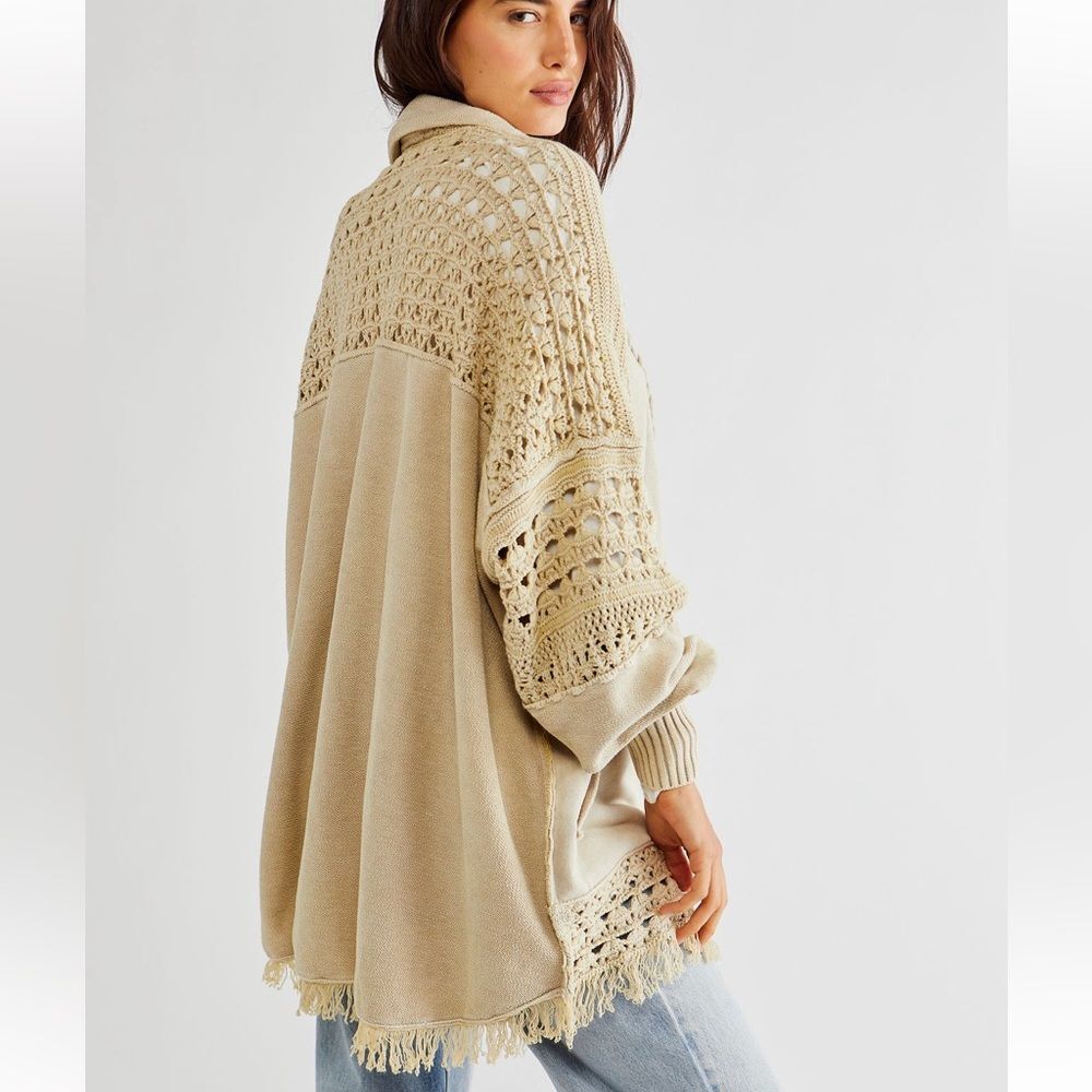 Free People Dune Bug Crochet Cardi in Oatmeal - Picture 2 of 10